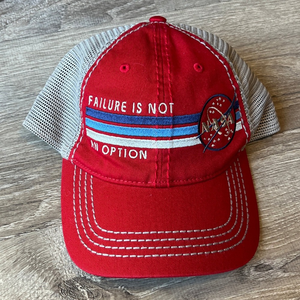 NASA Failure Is Not An Option Red Grey Mesh Trucker Hat Fahrenheit Headwear 787